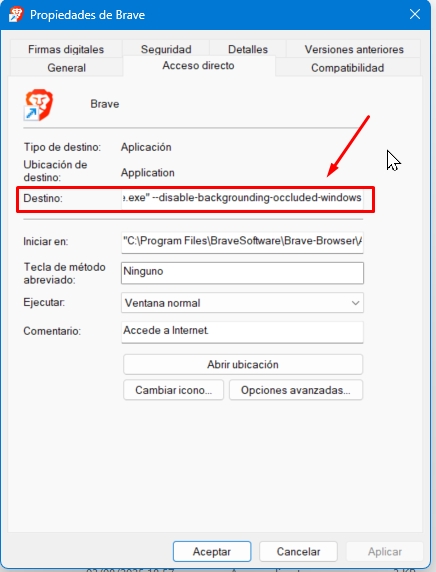 Cómo Solucionar Brave Congelado al Cambiar de Pestaña (Solución 2025) 2 ubicacion de destino de brave